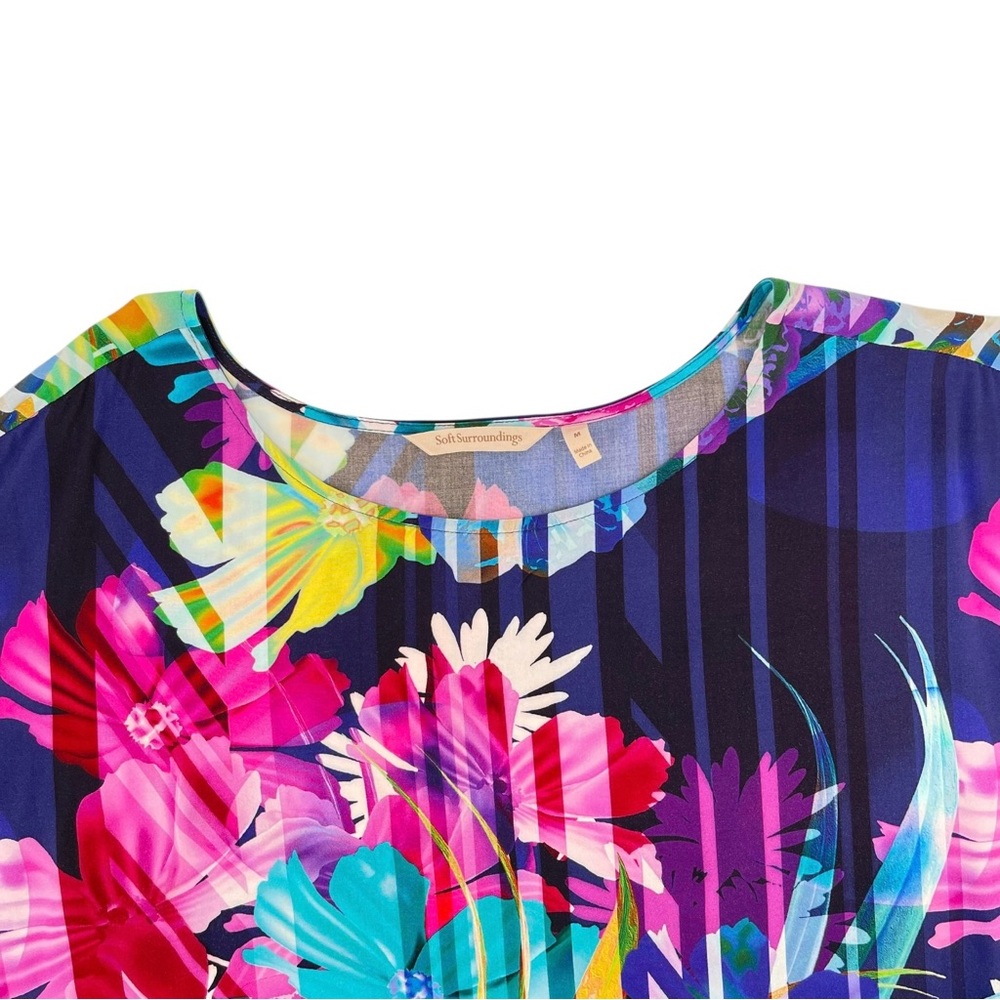 Soft Surroundings Mignon Top Size M Off-Shoulder Neck 3/4 Sleeve Violet Floral - Picture 8 of 15